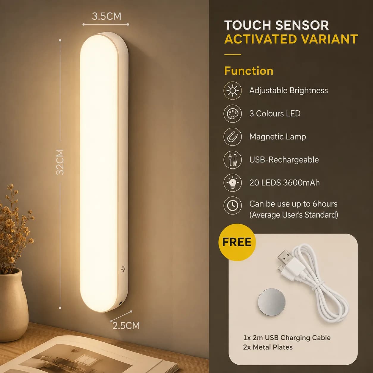 LED Magnetic Desk Lamp Hanging Night Light forStudy Reading Lamp Touch Remote Control LightHome Lighting Lights Wall White Lampu — Image 4 of 7